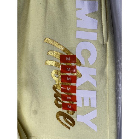 NWT Disney Mickey Mouse Gold Foil Graphic Athletic Shorts Women Size M Yellow - Picture 4 of 5
